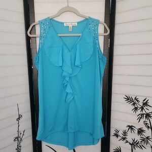 French Laundry Turquoise Sleeveless Ruffle Top EUC